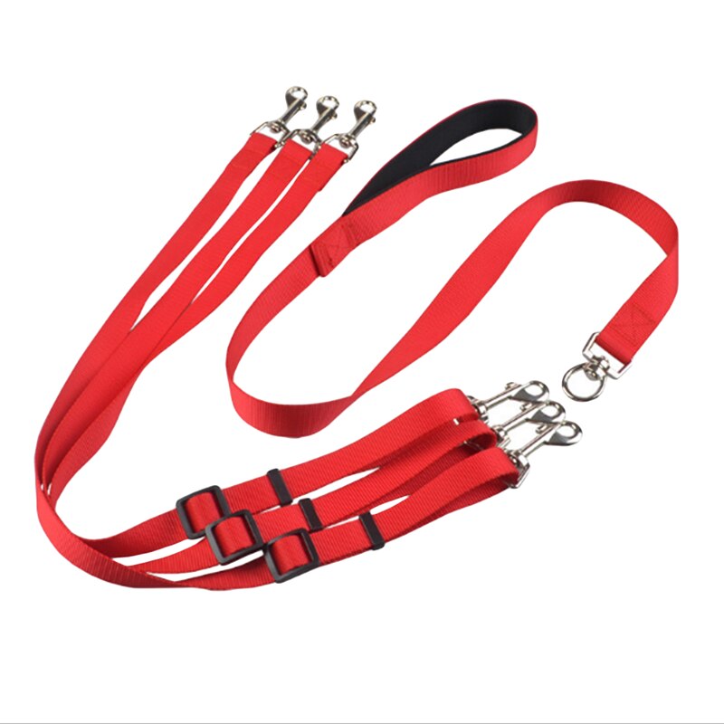 Nylon Weave Drie Hoofden Een Drag Drie Hondenriem Vierkante Ronde Touw Huisdier Tractie Riem Hond Keten Sterke Veiligheid Hond lead Riemen: red