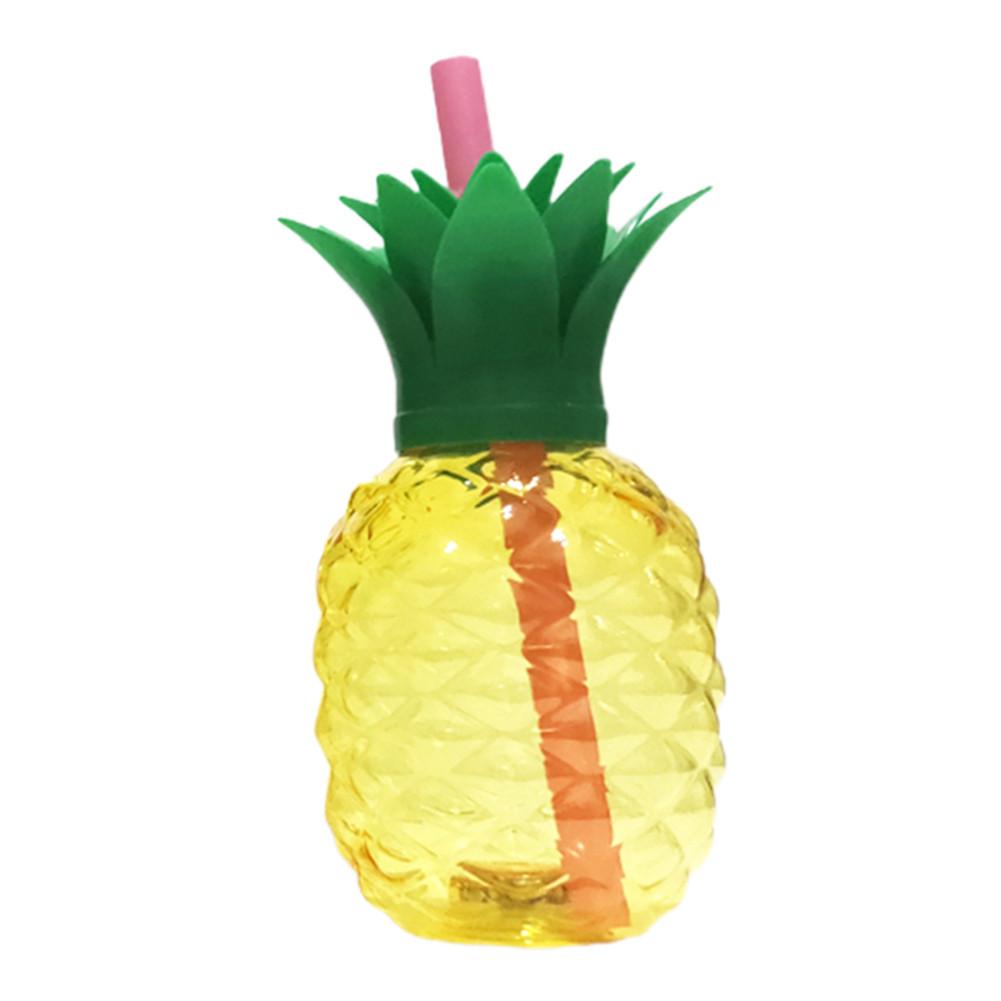 Glødende ananasformet kop 500ml juice mælkeflaske med pp halm genbrugt innovativ drikekop til restaurantbar juice butik: Gul