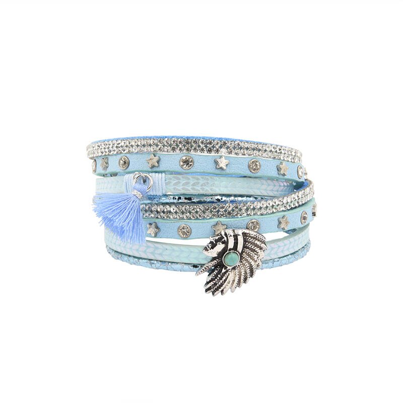 Armband PU Lederen Armbanden &amp; Armbanden Voor Vrouwen Pulseira De Couro Vrouwelijke Lange Egyptische Schoonheid Hoofd Wrap PulserasMujer: blue
