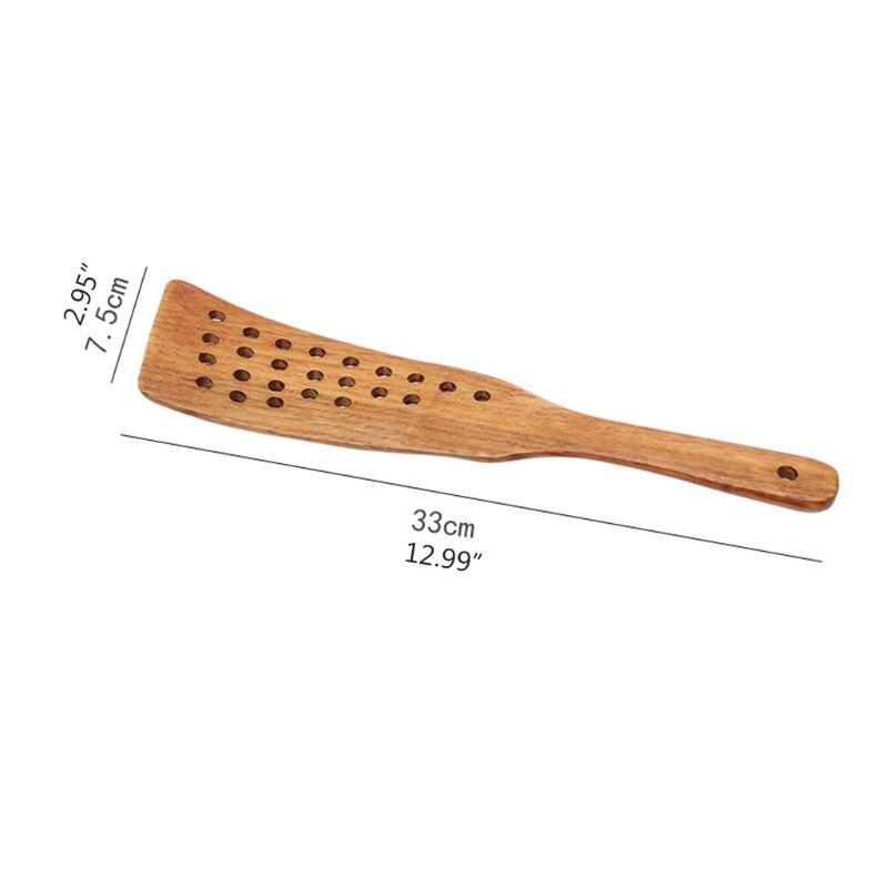 24 Hole Handcrafted Cooking Curved Spatula Wooden Spatula Non-stick Super Strong L4MB