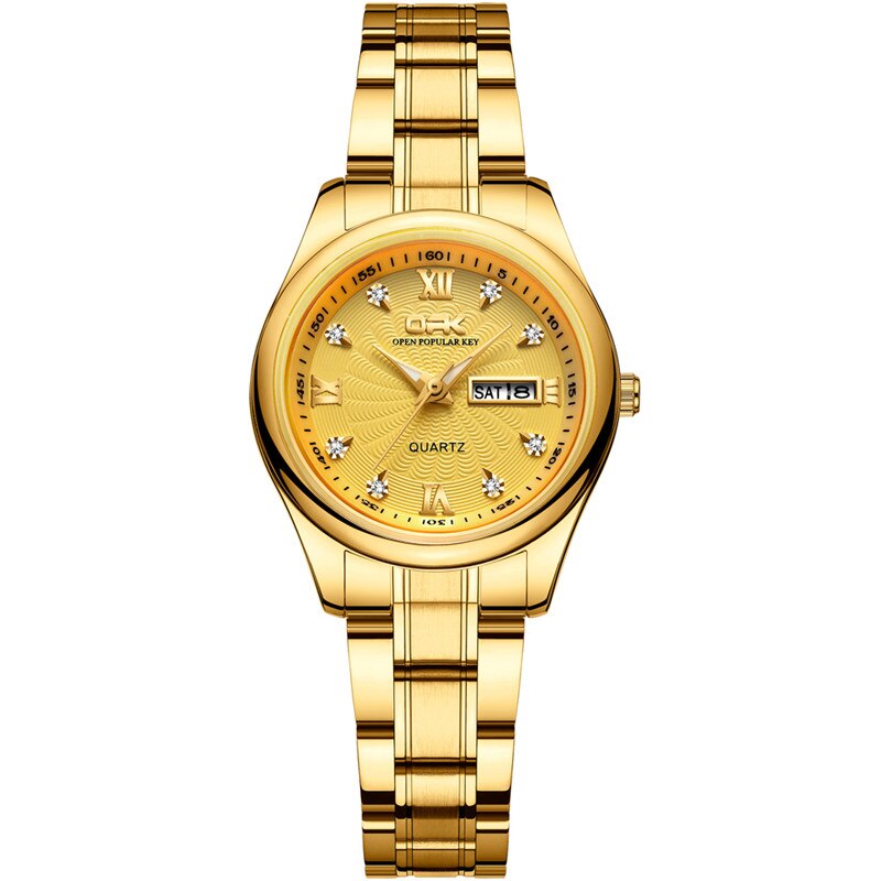 OPK montre Couple montre Quartz montres Simple montre de luxe étanche affaires montre-bracelet lumière confortable pour amant montre: Women-Gold