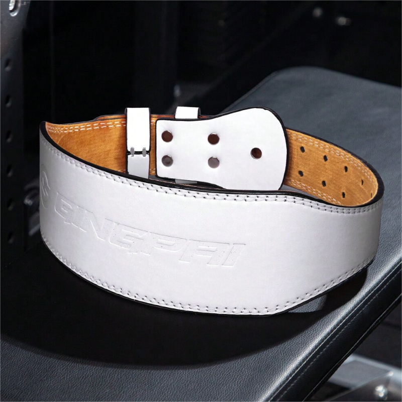 Cinto de couro fitness de 10cm de largura, agachamento, tração dura, treinamento de cintura, esportes, equipamento de proteção, levantamento de peso, fivela rápida: XL / Branco