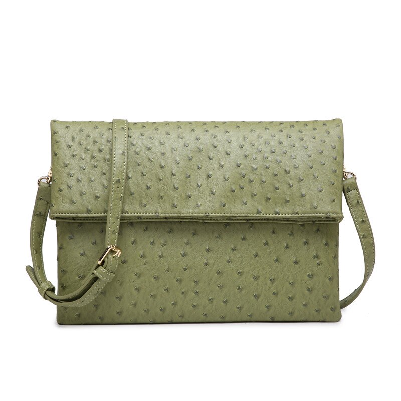 Dame Opvouwbare Clutch Bag Python Lederen Schoudertas Struisvogel Clutch Handtas Met Achterzak Avondfeest Zak: O-Green