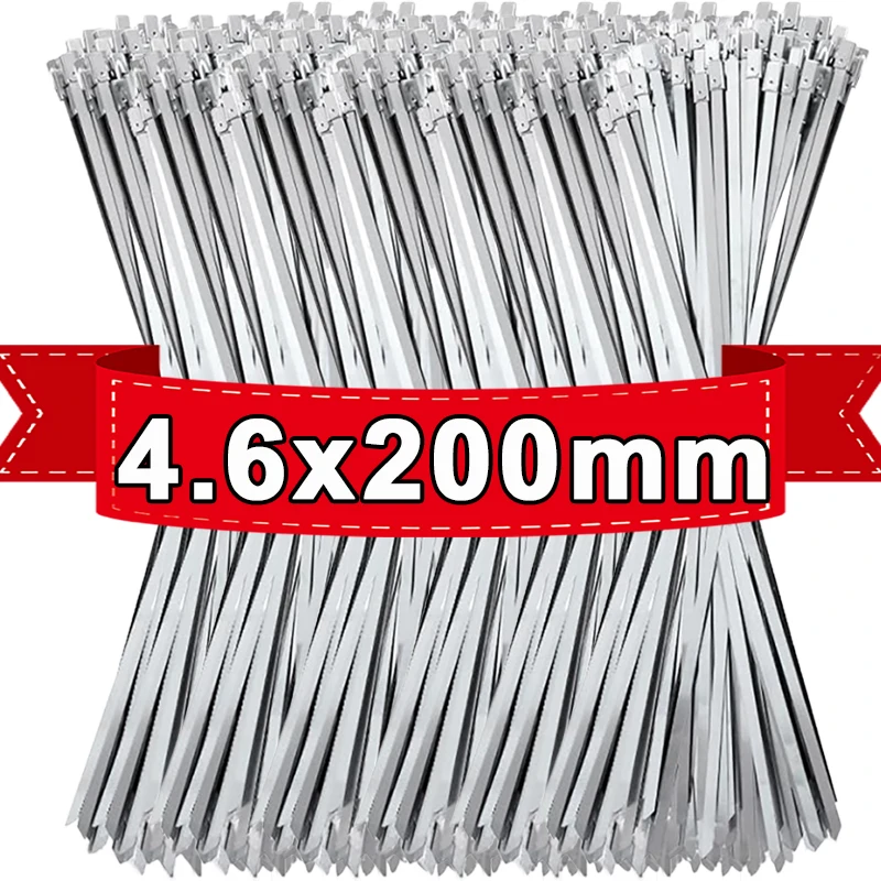 Bridas de Metal para cables, anillos de sujeción autoblocantes de acero inoxidable, correas de amarre para cables de alta resistencia, organizador de envoltura de escape para el hogar y la Oficina: 5x450mm / Naranja