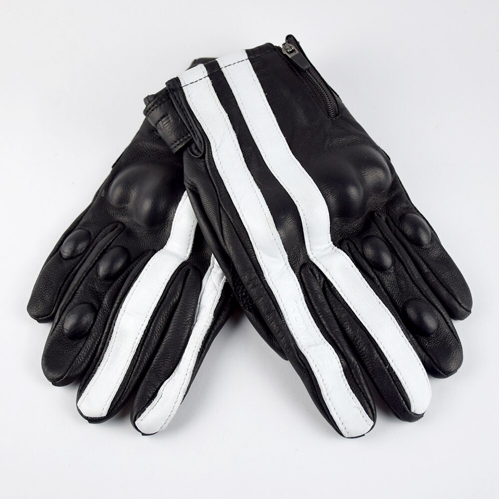Guantes de Moto Retro para hombre, de piel auténtica, marrón, con pantalla táctil, Vintage, para Motocross: White / M