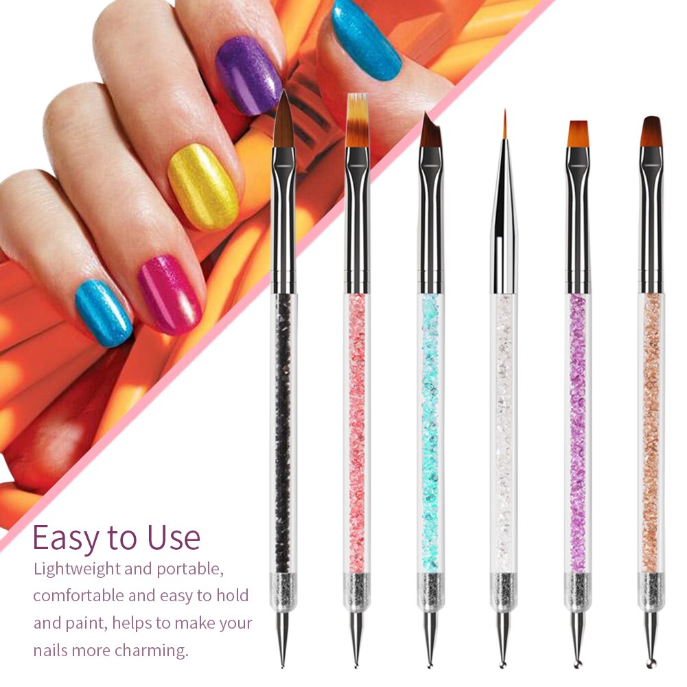7pcs Beginners Drawing Tool Liner Brush Double Ended Lightweight Multifunction Salon Acrylic Nail Dotting Pen Set Home Portable