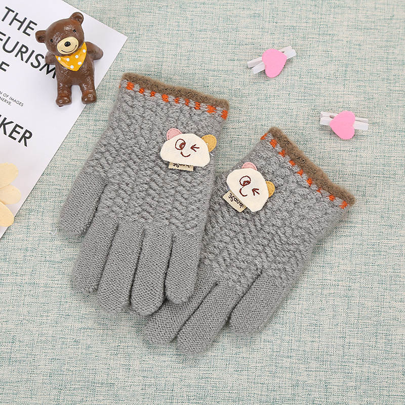 Warmom Winter Warme Handschoenen Voor Mannen En Vrouwen Schattige Beer Gebreide Wollen Handschoenen Studenten Outdoor Plus Fluwelen Voor 4-8 Jaar Oud: GRAY