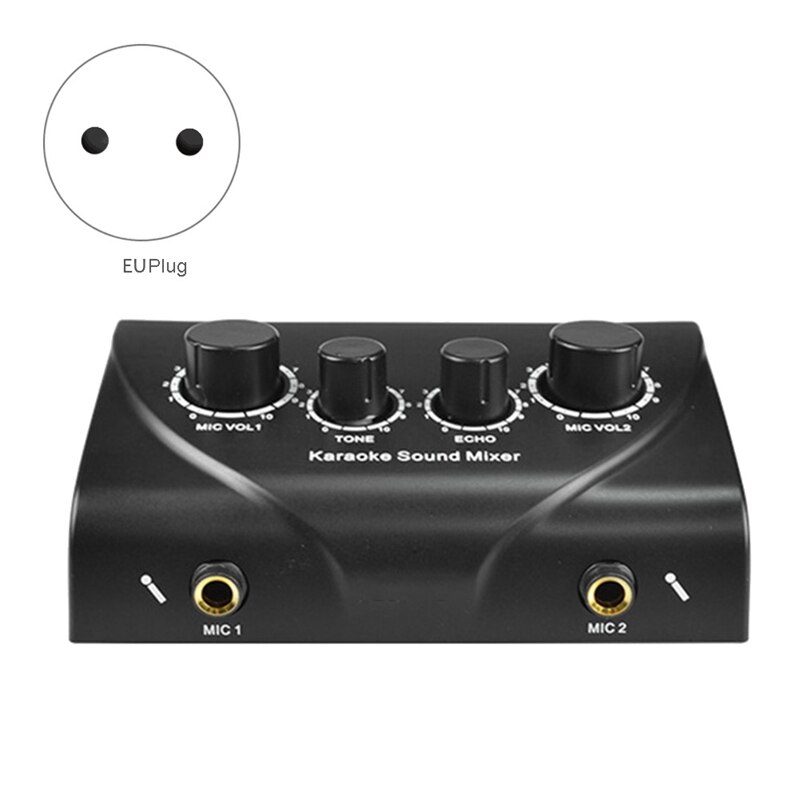 Draagbare Dual Mic Ingangen Audio Sound Mixer Voor Versterker &amp; Microfoon Karaoke Ok Mixer Eu Plug
