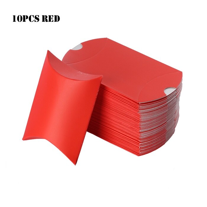 10pcs/set Colorful Paper Pillow Candy Box Pouch Kraft Wedding Favors Candy Boxes Home Party Birthday Supply: Red
