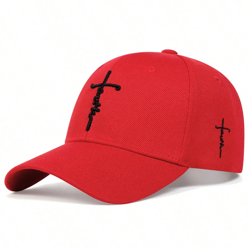 Gorras de béisbol con bordado de cruz y letras Unisex, gorras informales ajustables para exteriores, gorra deportiva con protección solar para primavera y otoño: Rojo