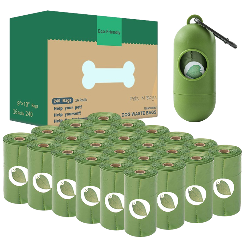 Bolsa Biodegradable para caca de perro, Extra gruesa, fuerte, con dispensador, accesorios para mascotas al aire libre