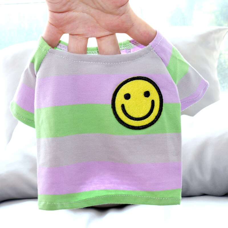 Sommer smiley hundetøj stribet seler t-shirt tøj til små mellemstore hunde yorkshire shih tzu kæledyrstøj hundevest: Lilla grøn / Xs
