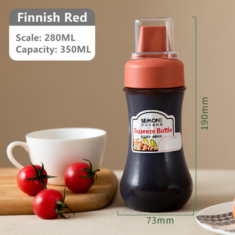 350ml saus klem flaske fem skrog plast ketchup flaske kjøkken krydder olivenolje flasker saus honning dispenser beholder: Finsk rød