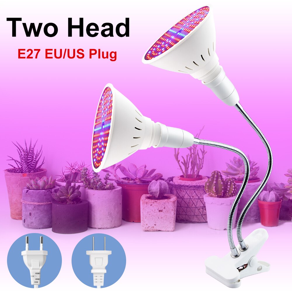 LED Double Head Plant Light Full Spectrum Greenhouse Seedling Fito Lamp 5W 7W 15W 20W Clip-on Indoor LED Growing Lights EU Plug: 2 heads and bulb / 48leds 220V / EU Plug