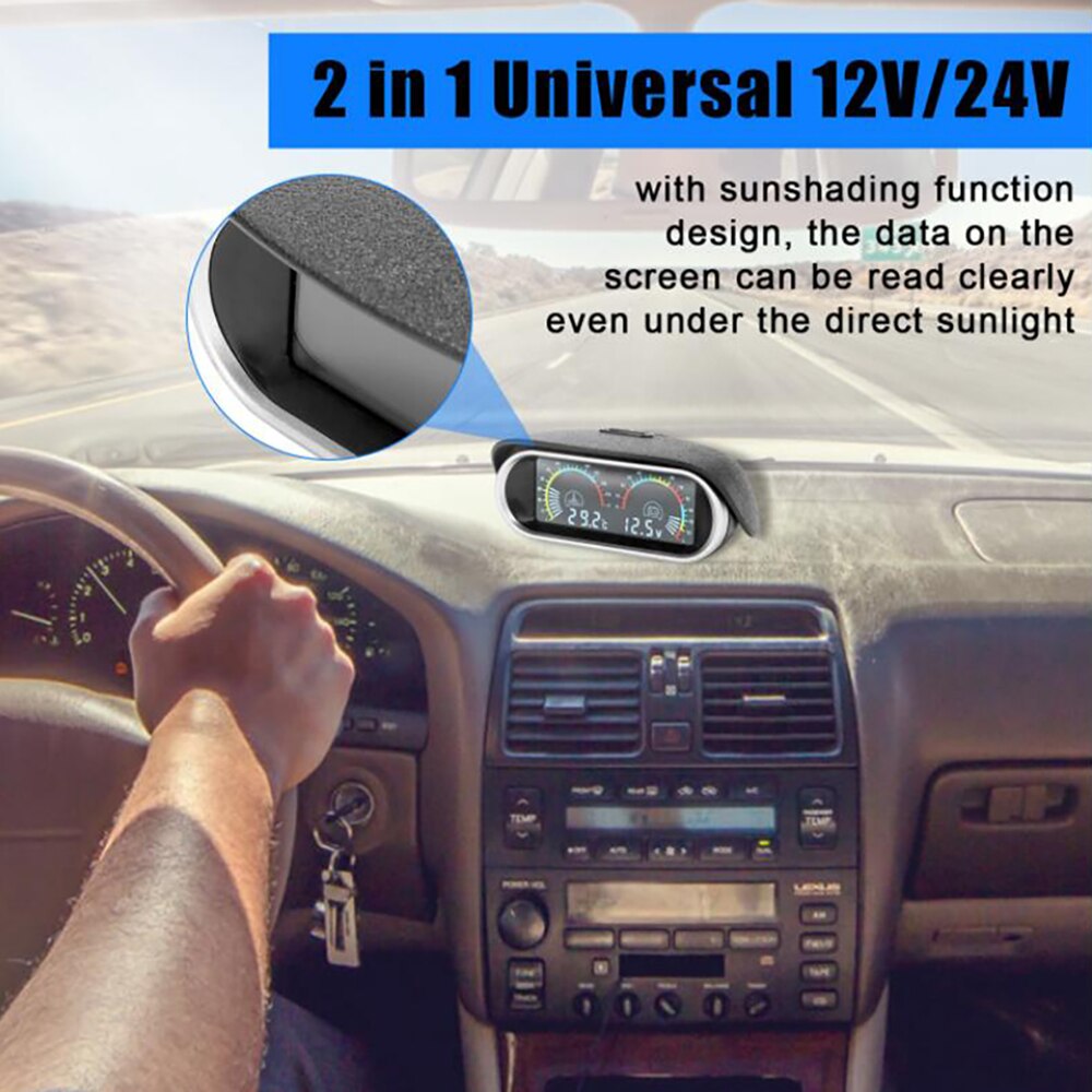 2 In 1 Lcd Auto Wasser Temp Gauge Temperatur Sensor 10Mm Meter Voltmeter Spannung Messgeräte Digitale Horizontale Gauge 12V 24V