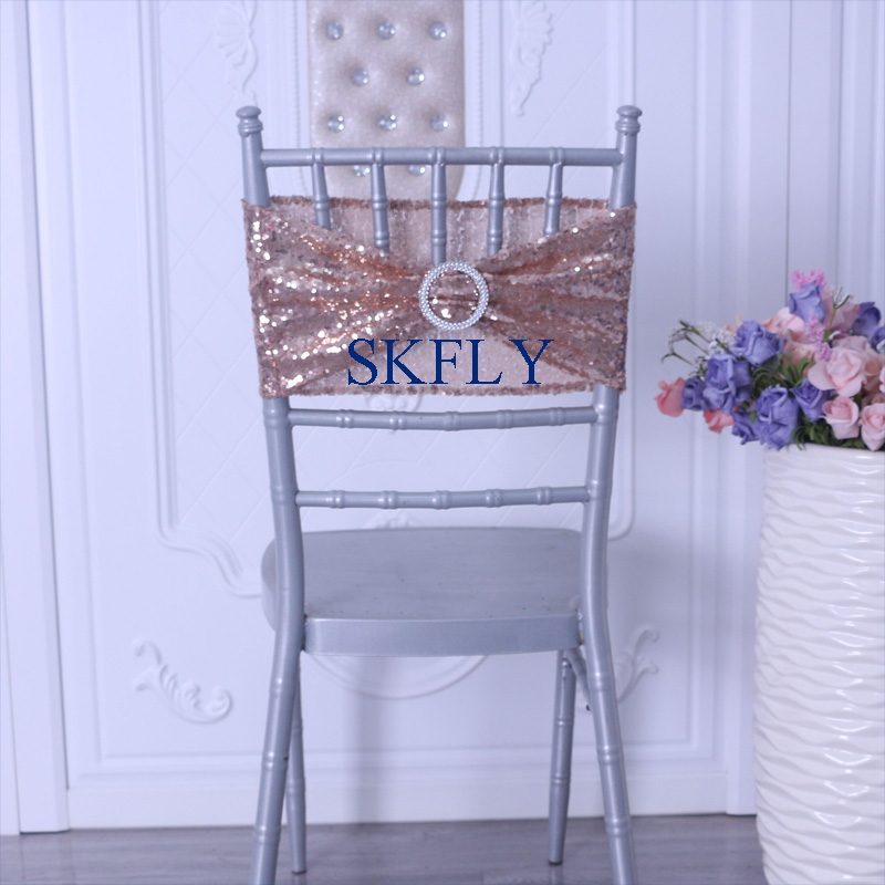 SH022F factory price many colors wedding decoration antique gold sequin chair band chair sash with buckle: rose gold