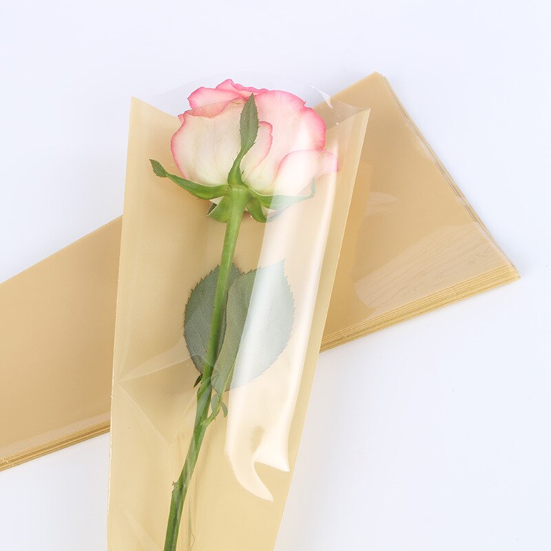 50 Pcs 45 Cm Bloemist Plastic Bloem Verpakking Zakken Enkele Rose Tassen Bloemen Inpakpapier Valentijnsdag Rozen Zak: leather color