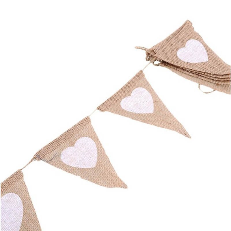 Europa och amerika julbröllopsfestdekorationer hjärta linnevimplar scenbakgrund hängande flagga 13 st