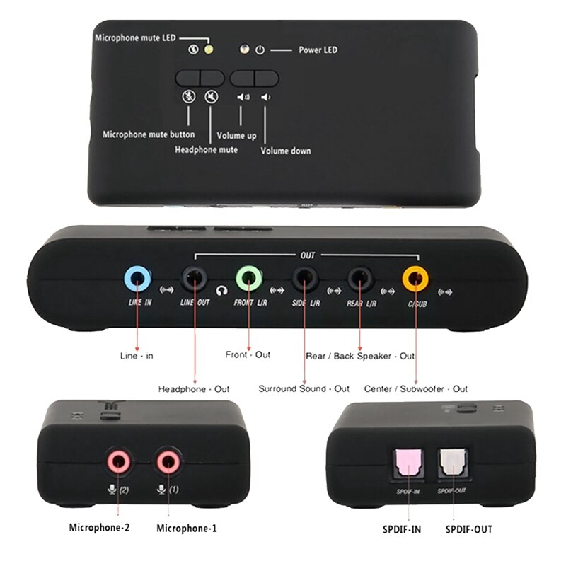 USB2.0 Geluidskaart On Kaarten Cmi-6206 Chipset Usb 7.1 Geluidskaart Met Spdif &amp; Usb Verlengkabel Remote Wake-Up
