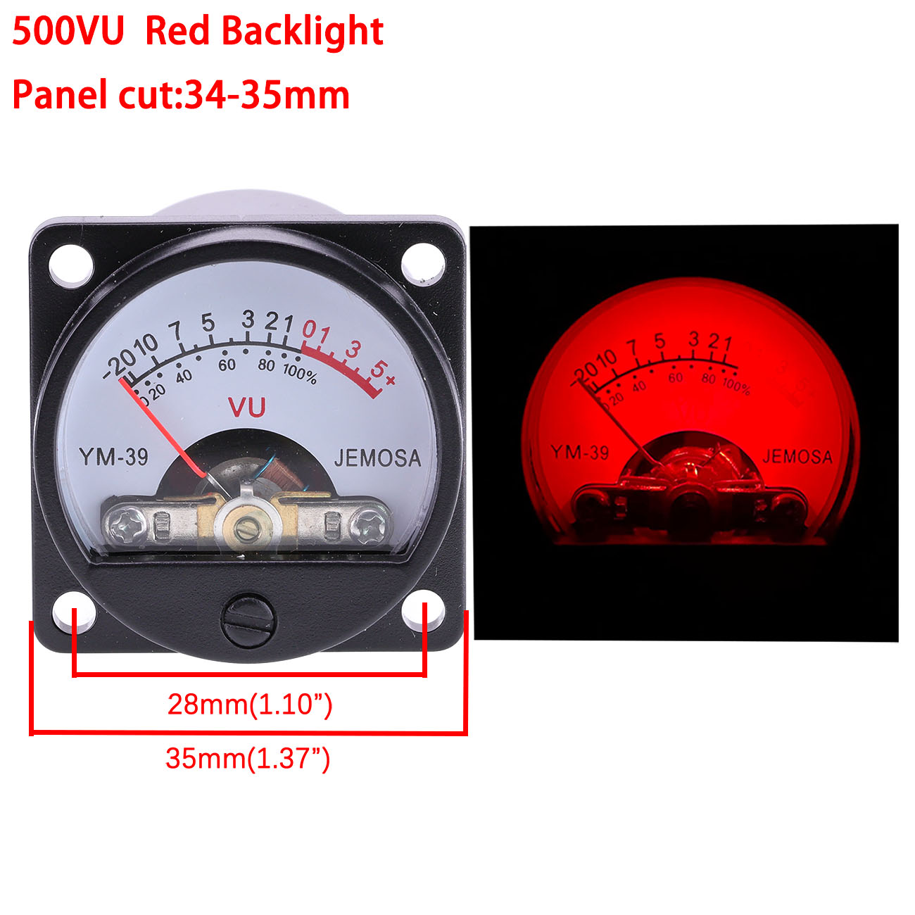 1PC 34mm Panel VU Meter 500VU met Groen Geel Blauw Rood Achtergrondverlichting Geluid Drukmeter Versterker Analoge meter Panel Gauge 500uA: Zilver
