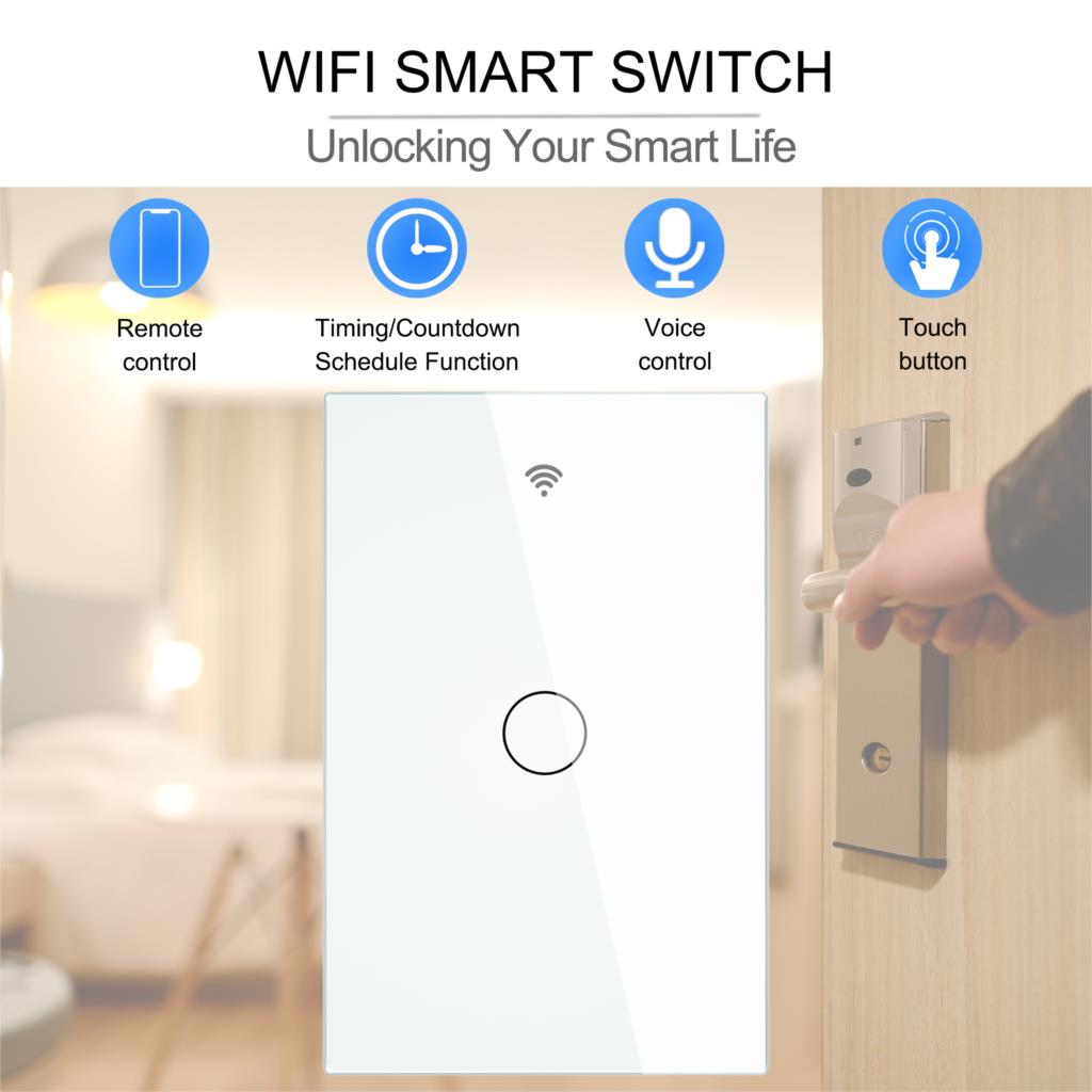 Tuya Wifi Smart Light Switch Us 1/2/3 Gang Touch Panel Muur Schakelaar 110-240V Neutrale Nodig compatibel Met Alexa Google Thuis