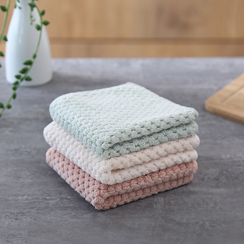 Anti-grease Rags Coral Fleece Clean Cloth Sink Wipe Washable Double Non Stick Oil Dish Cloth Water Absorbent Kitchen Hand Towel