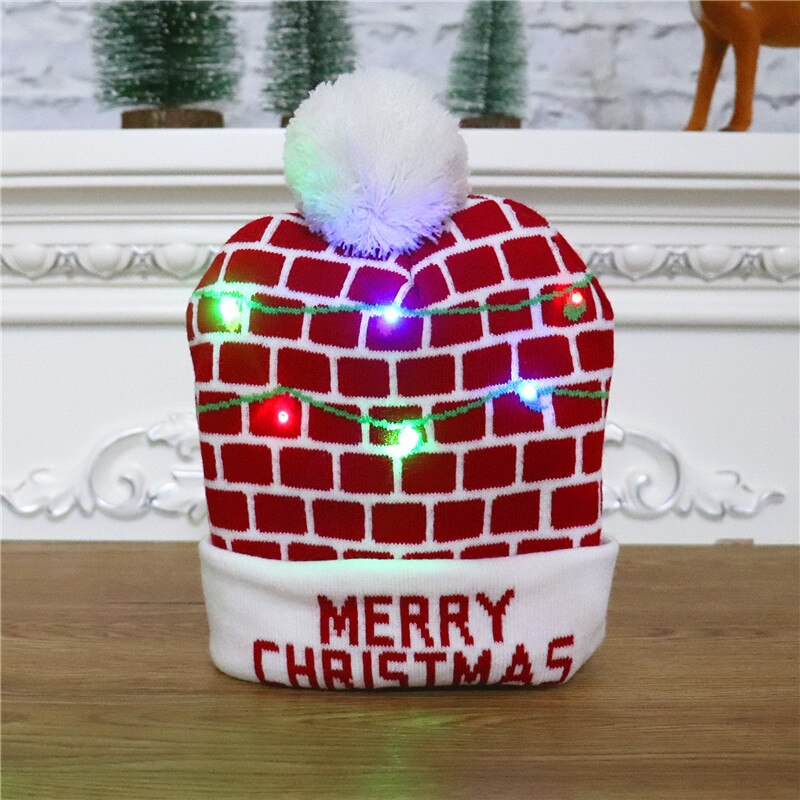 Gorros navideños con luces LED para niños y adultos, gorro de punto colorido y luminoso, de decoración navideña: style 6
