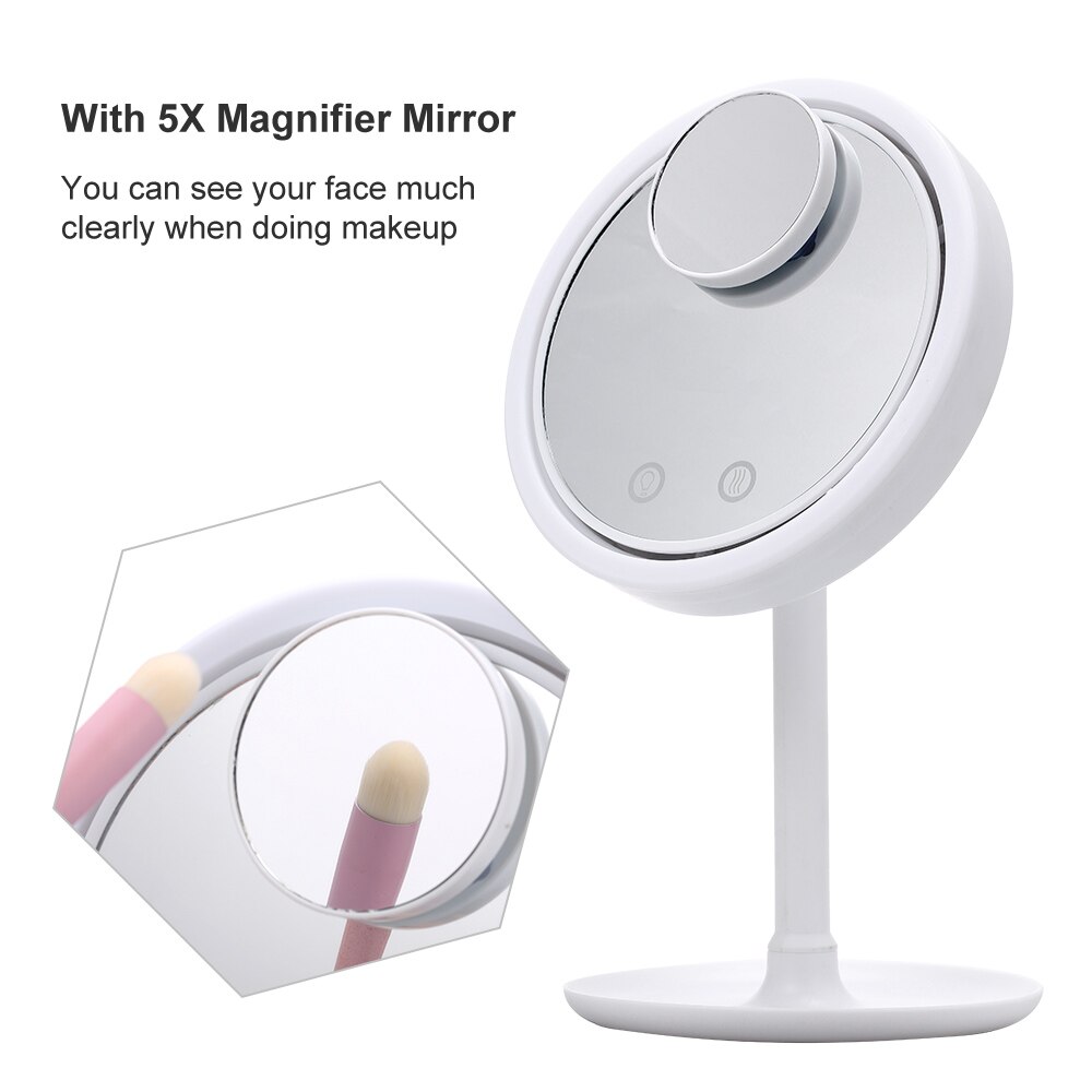 Makeup Backlit Mirror Light With Natural White LED with Fan Vanity Mirror Detachable/Storage Base 3 Modes 5X Magnifier Mirror