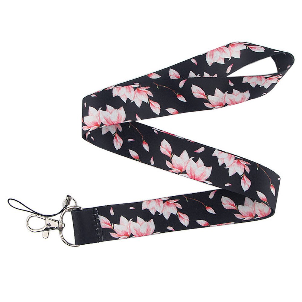Lanière porte-clé USB à fleurs roses pour téléphone portable, porte-Badge, carte d&#39;identité, cordon, accessoires, ruban