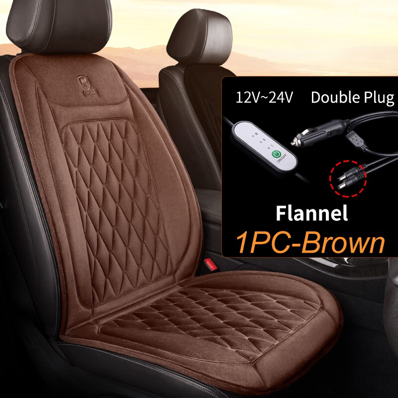 Karcle 12V-24V Heated Car Seat Cushion Heating Pad Universal Automobile Cover Car Seat Heater Protector For Winter: brown-double plug