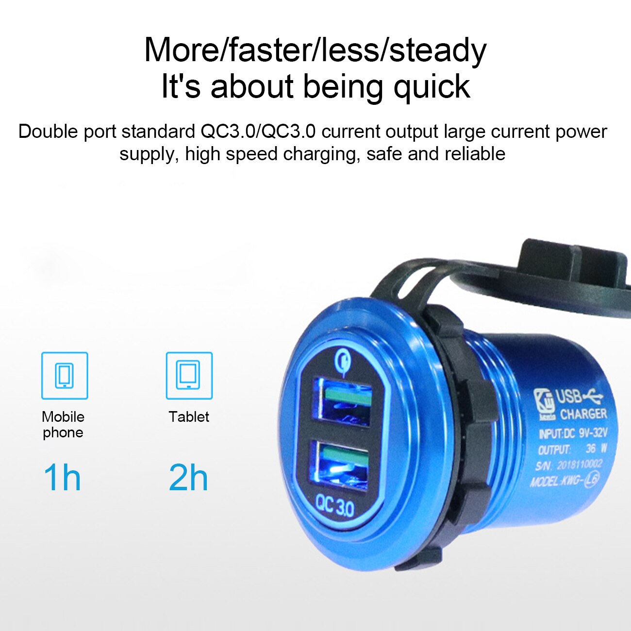 Qc 3.0 Usb Charger Snellader Motorfiets Dual Auto Usb Aluminium Charger Socket Led Display Met Caps Voor Vrachtwagen Boot auto Atv