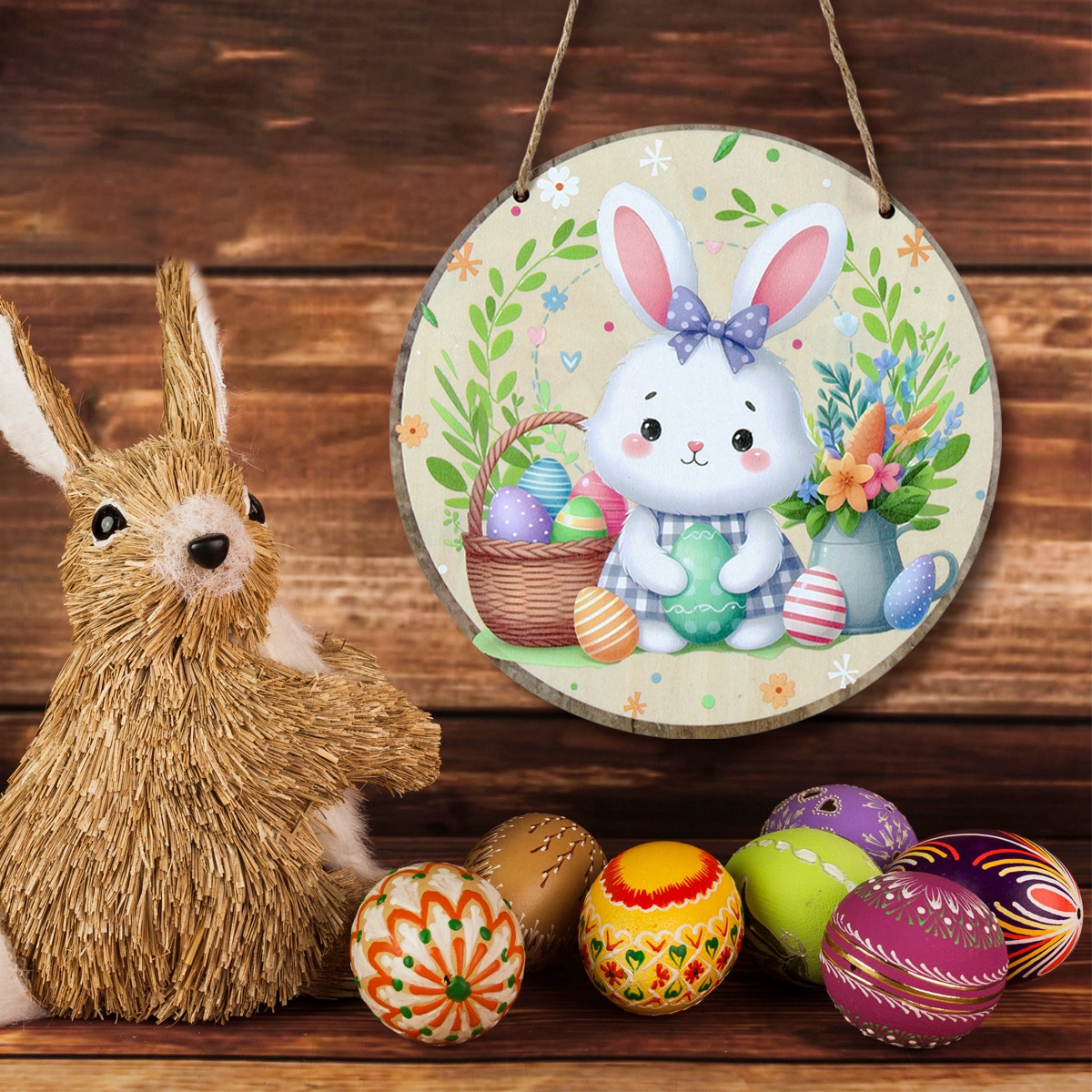 Panneau de porte en bois lapin de Pâques, Hello Welcome, Lapin de Pâques, Carotte, Plaque, Face Pendant, Joyeuses Pâques, Décor de fête, 2025