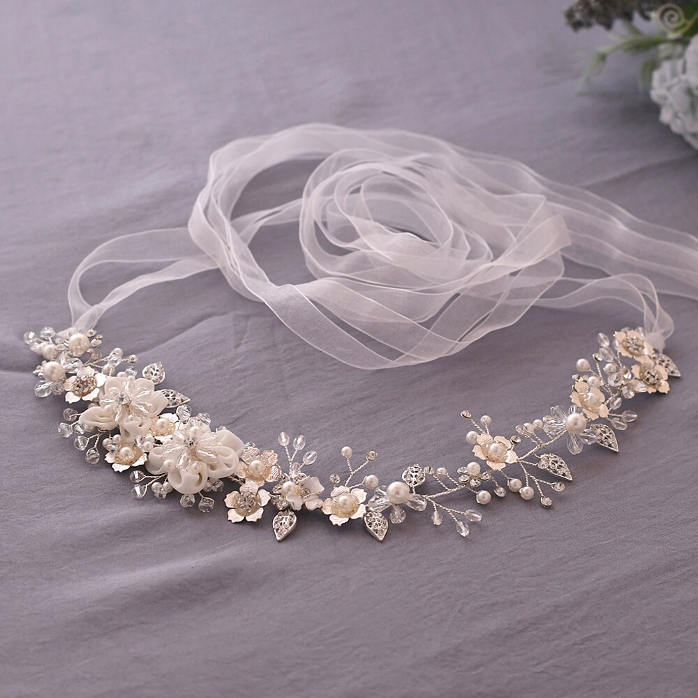 TRiXY SH275 Luxury Western Belt Silver Sash Belt for Wedding Dress Women Pearl Belts for Bridesmaid Flower Bridal Belt: white orgaza