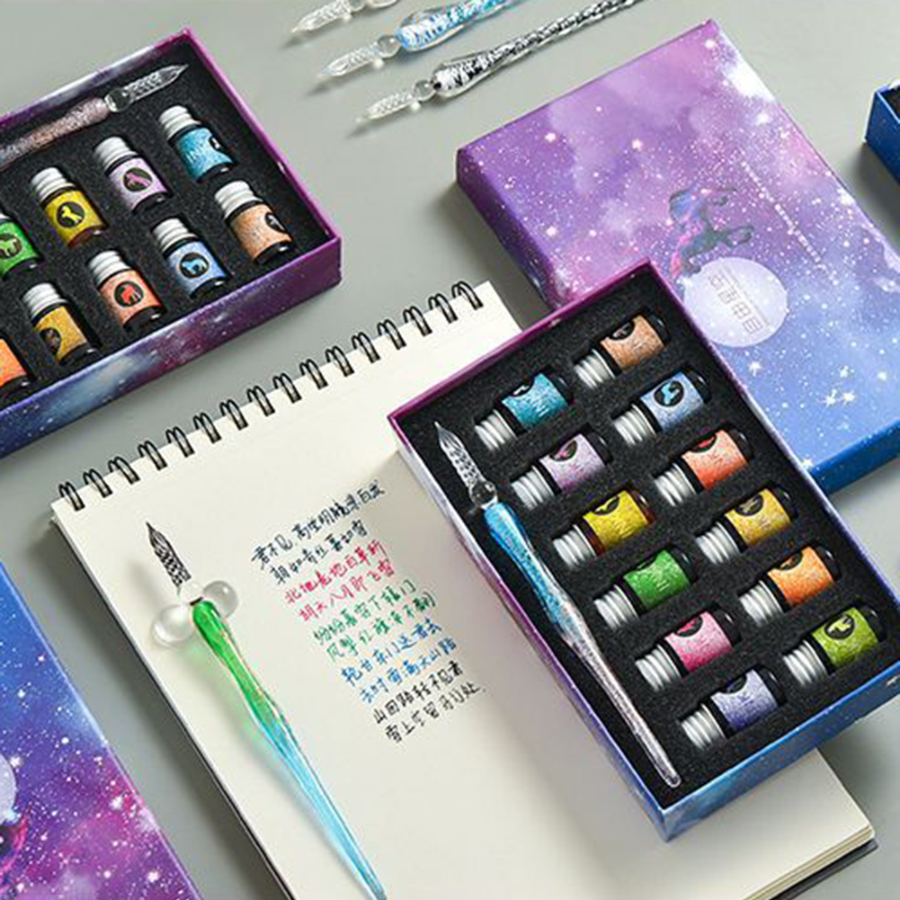 Calligraphy Glass Dip Pen Ink Set Portable DIY Markers Pen For Birthday