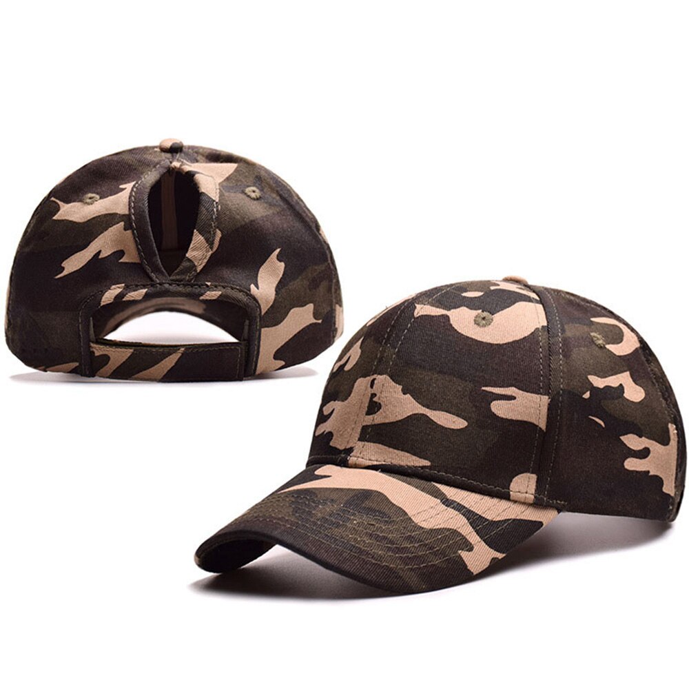 Zomer katoenen paardenstaart baseballpet dames camouflage pet snapback vader hoed knot dame meisjes reishoed klep: Katoenen camouflage