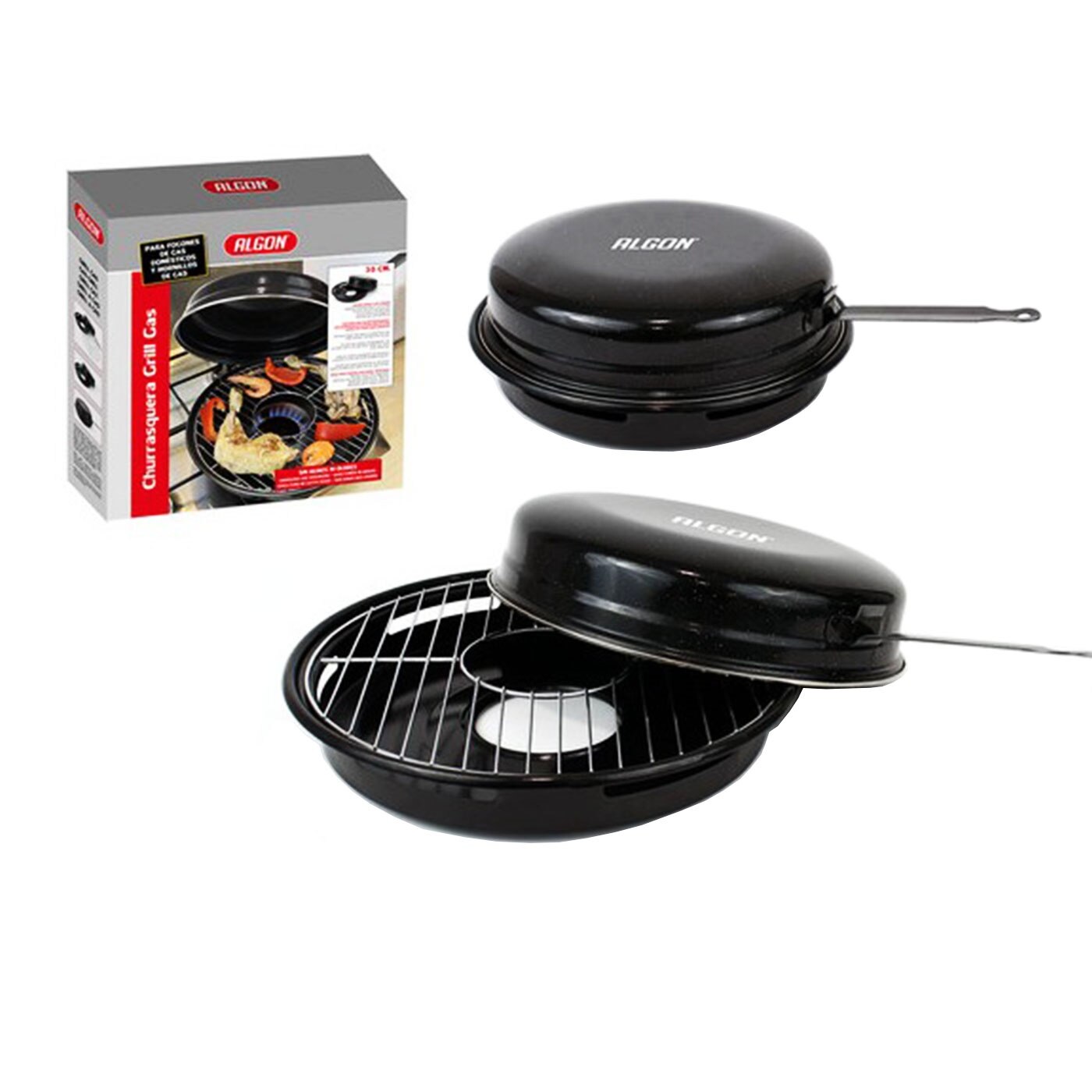 Algon - Churrasquera grill con tapa para cocinas de gas u hornillos, parrilla, barbacoa, cocinar a la brasa, exterior o interio