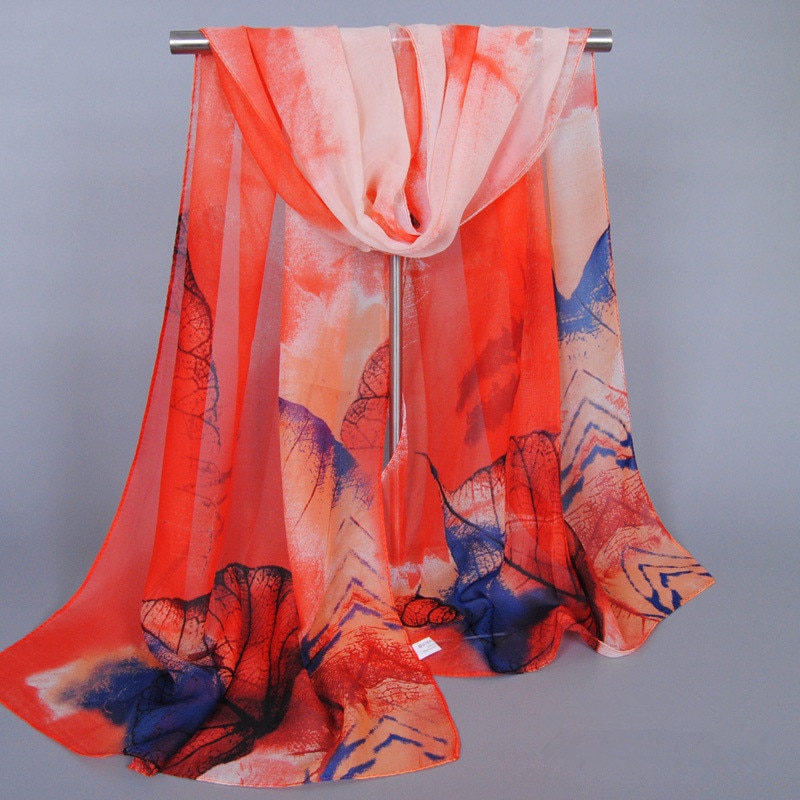 Impressão de folhas florais chiffon cachecol de seda feminino moda de marca chales casuais finos de praia verão efoulard capa hijab