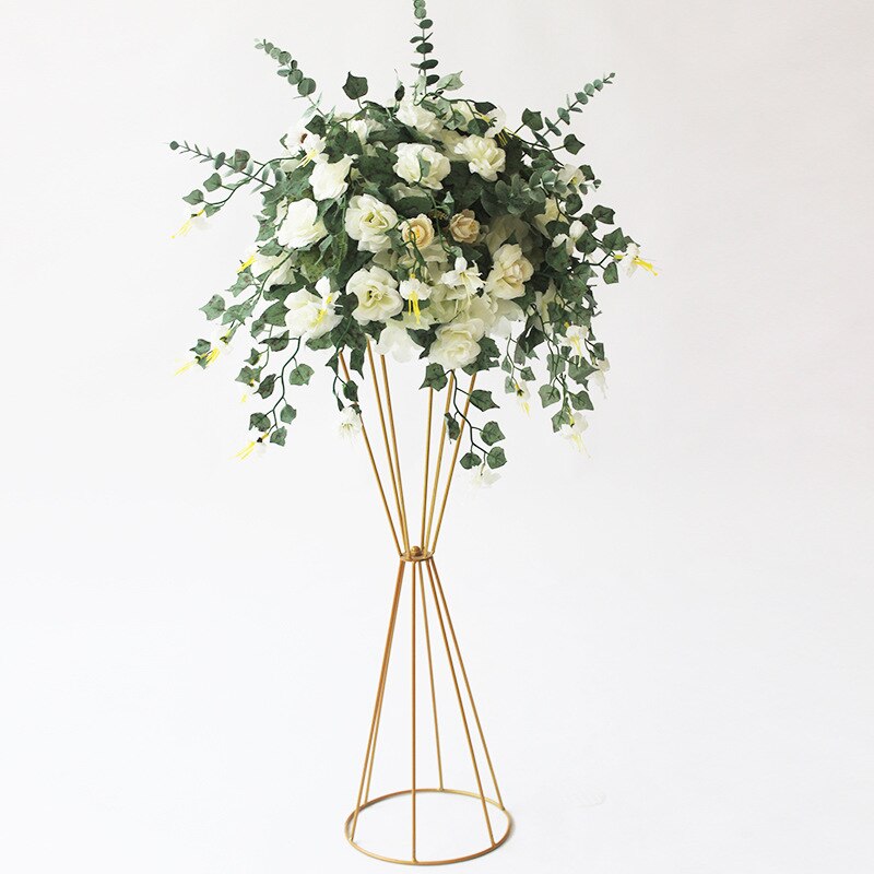 Brugerdefinerede 38cm silke rose kunstige blomster kugle centerpieces arrangement indretning vej bly til bryllup bagtæppe bord blomst bold: Elfenben hvid