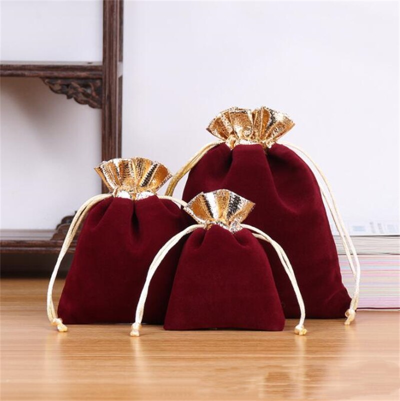 10 stks 12X15 cm Goud Fluwelen Zakjes Sieraden Zakje Organizer Trekkoord Cdoek Tas Katoen voor Huwelijkscadeau Verpakking kralen Container: M / Blauw