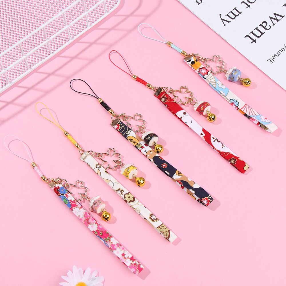 Janpanese Smart phone Strap Lanyards for iPhone Samsung Decor Daisy Flower Cat Bell Mobile Phone Strap Hang Rope Phone Charm