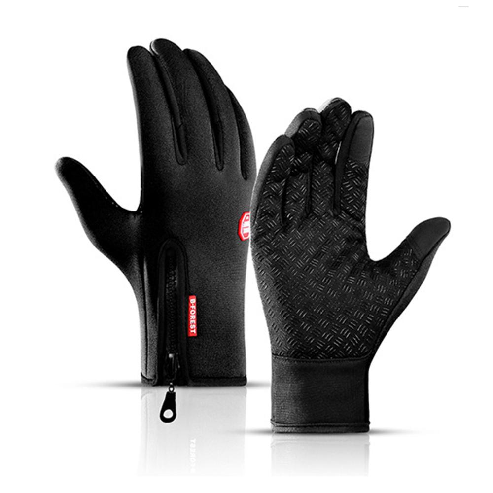 Gants noirs imperméables et coordonnants pour homme et femme, mitaines chaudes, coupe-vent, écran tactile, sport, pêche, ski, vélo, cyclisme, hiver: Black / S