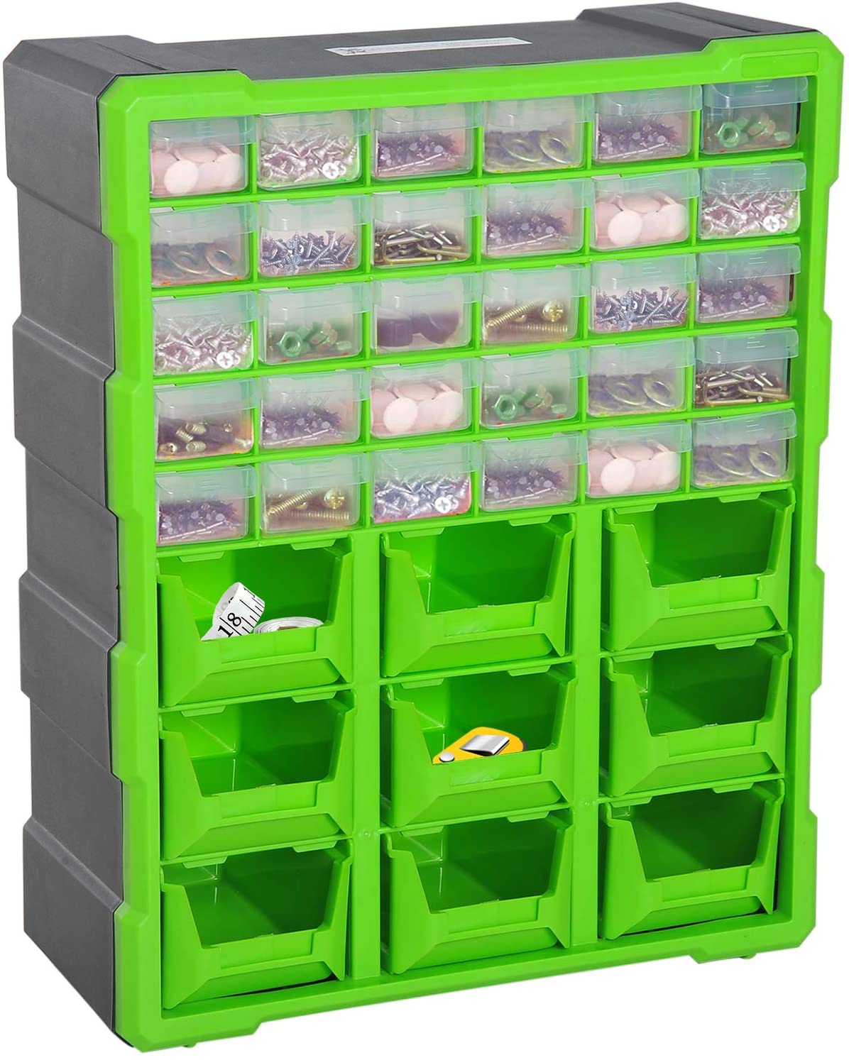 Plastic 39 Drawer Parts Organiser Wall Mount Storage Cabinet Garage Small Nuts Bolts Tool Clear