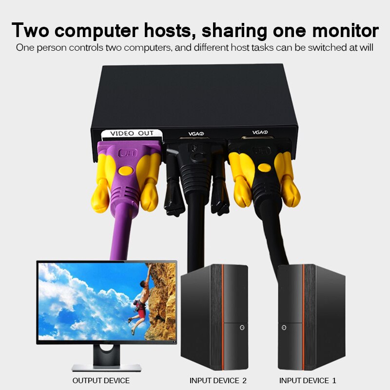 Mini Selector VGA 2 en 1, caja de interruptor, divisor, adaptador HD VGA para Monitor de PC