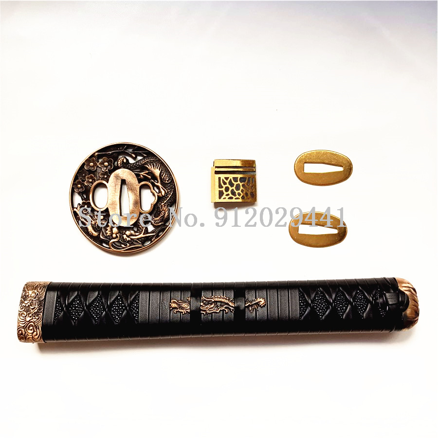 A Set Copper Hand Guard Tsuba Menuki Fuchi Kashira For Japanese Samurai Katana Wakizashi Tanto DIY Sword Handle Fittings