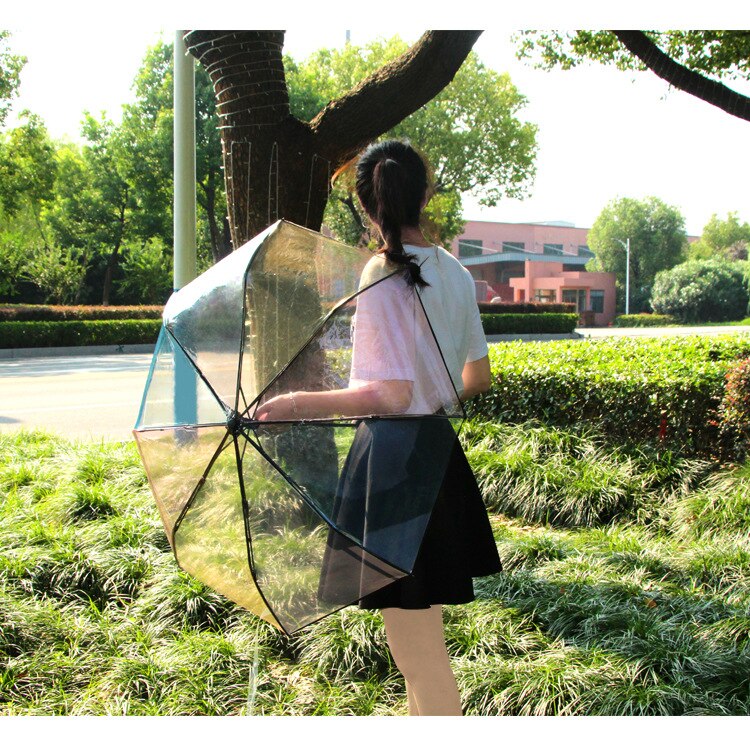Transparent Plasstic Three Fold Women Rain Umbrella Automatic Rainbow Umbrellas For Girls Kids Outdoor Hiking Windproof Parosal