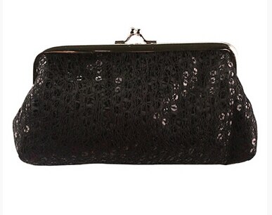 Women Sequins Clutch Evening Party Phone Bag Wallet Purse: Black