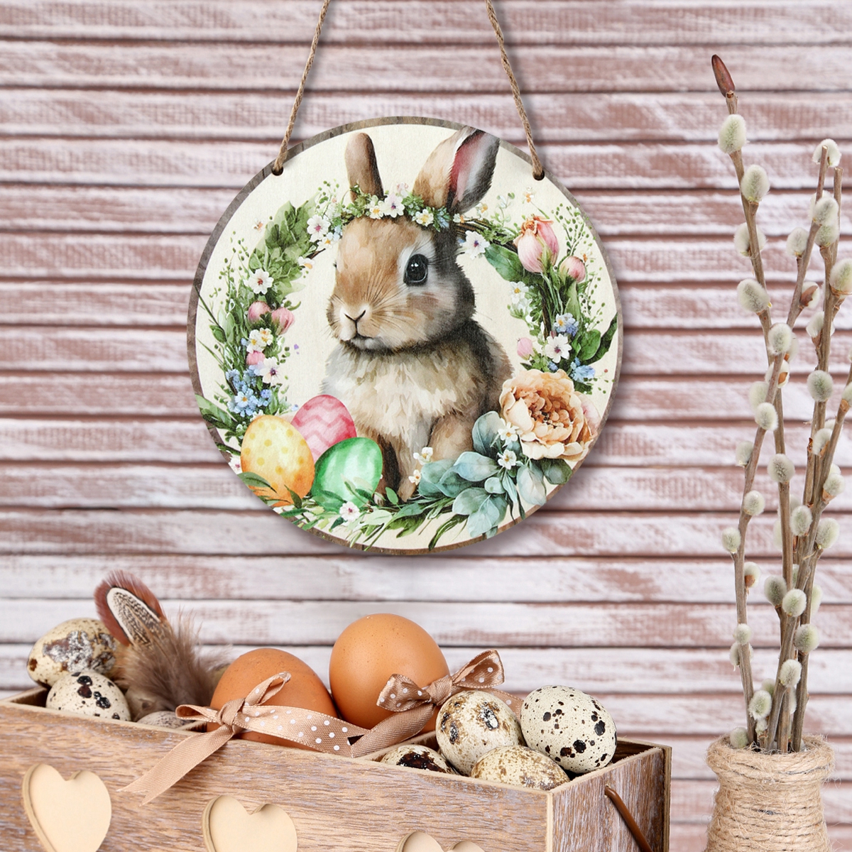 Panneau de porte en bois lapin de Pâques, Hello Welcome, Lapin de Pâques, Carotte, Plaque, Face Pendant, Joyeuses Pâques, Décor de fête, 2025