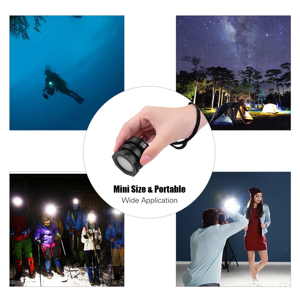 Mini lâmpada de vídeo led ajustável, à prova d&#39;água, 5600k cri 95 + para gopro 7/6/5, suporte para fotografia, mergulho subaquático