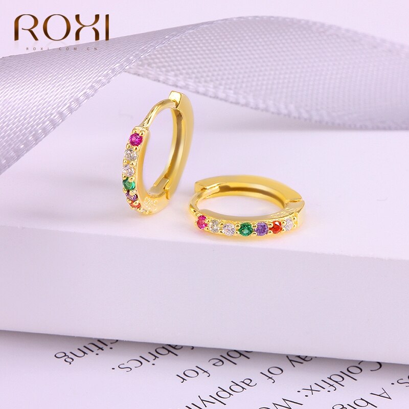Roxi 925 Sterling Zilver Dames Oorbellen Kleurrijke Zirkoon Huggie Ear Piercing Hanger Hoop Oorbellen Sieraden Pendientes Plata 925