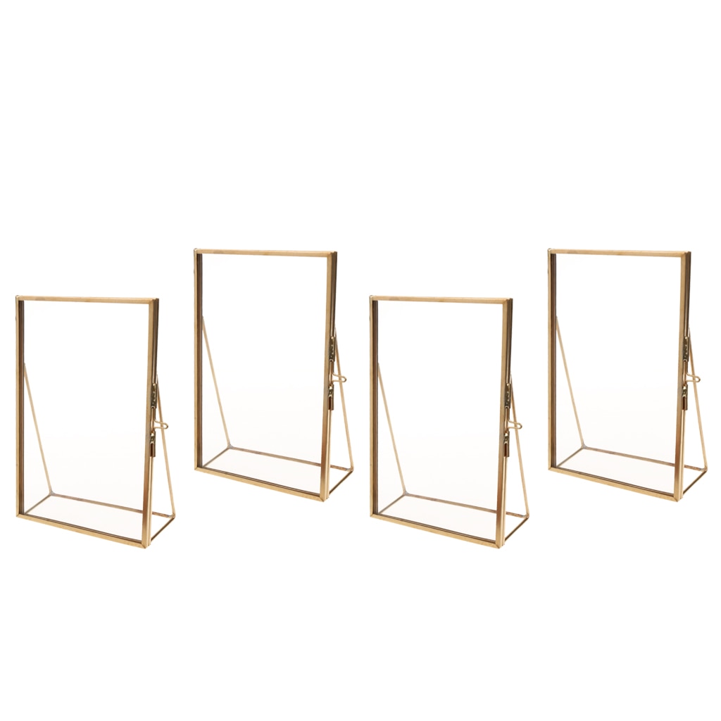 4Pcs Clear Glass Sign Holder with Gold Borders and Vertical Stand, Double Sided Table Menu Holders Picture Frames 4x6''